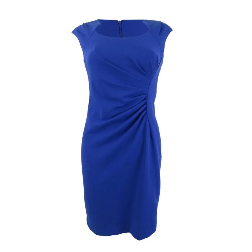 Calvin Klein Blue Ruched Sheath Midi Dress 6P